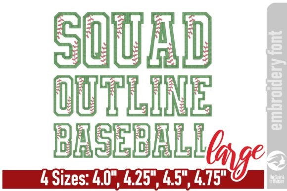 Squad Outline Baseball Font - Large: A Bold Embroidery Choice for Sporty Creations